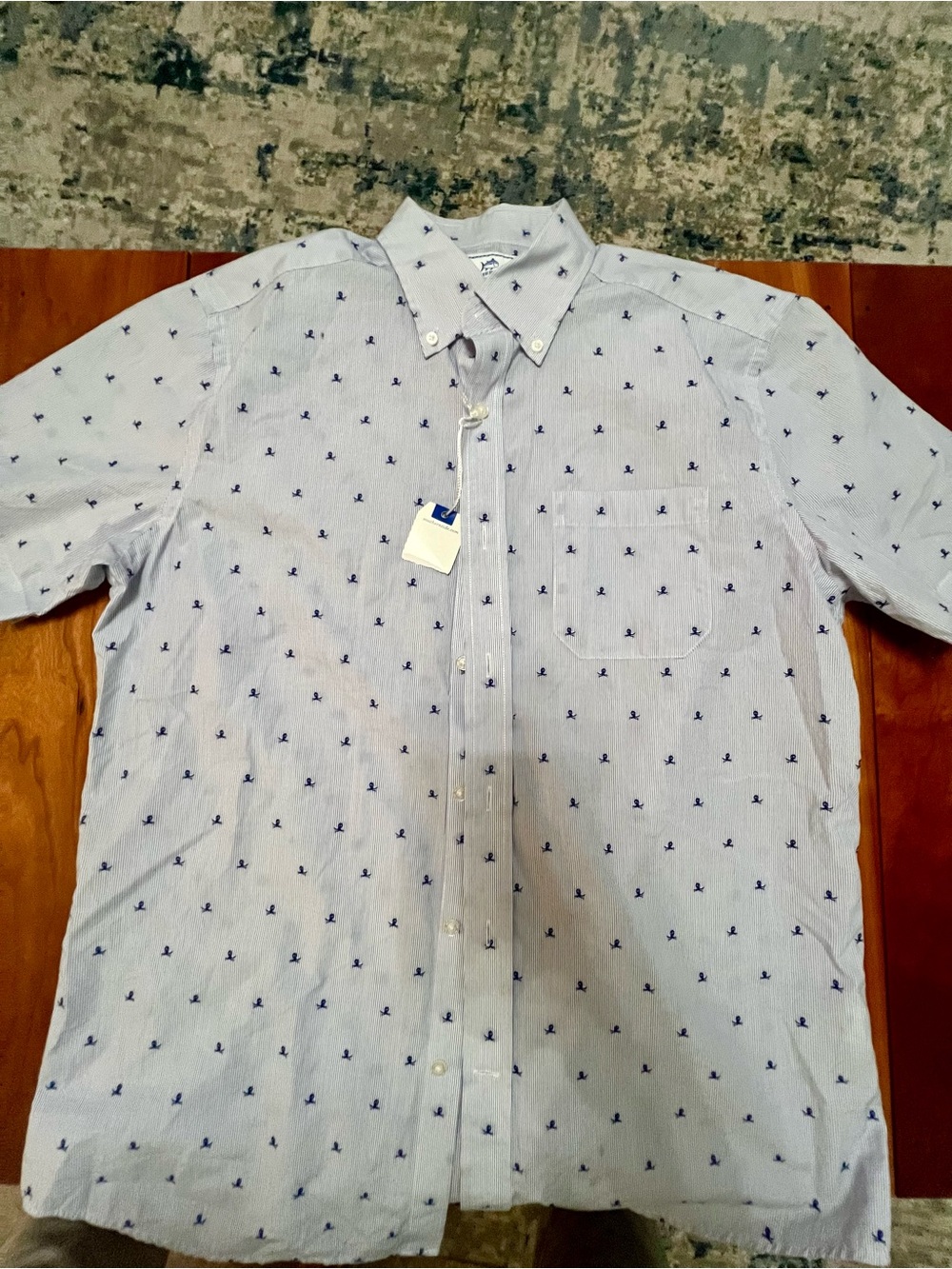 Sale! Southern Tide Light Blue Button-Down Shirt with Navy Micro Anchor Print